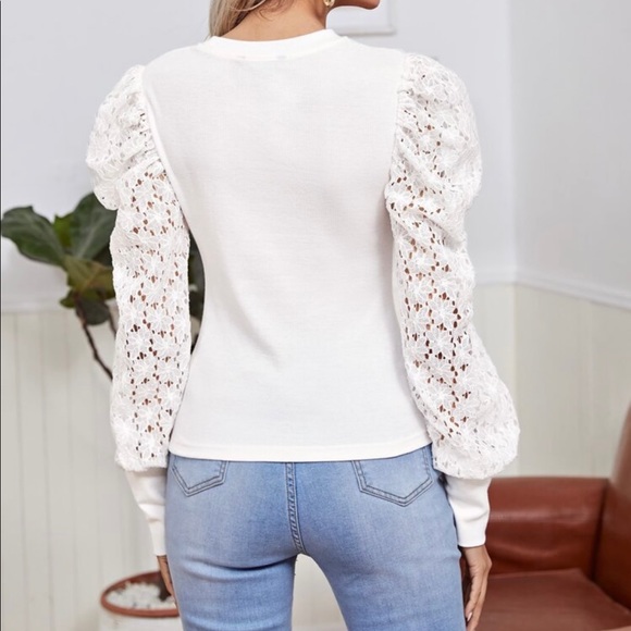Boho Lace Puff Cuff Long Sleeve Top Blouse - Picture 3 of 11